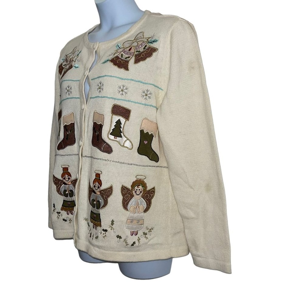 Vintage Bechamel Plus Size Cardigan Sweater Womens 2X Angels Bells Christmas - Picture 5 of 11